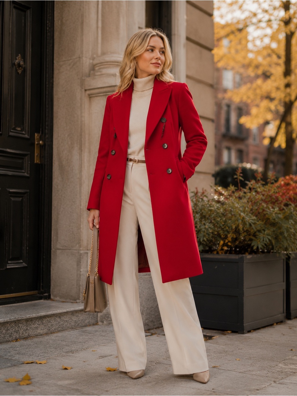 ZARA MANTECO Wool Blend Double Breasted Long Coat Red Size Small